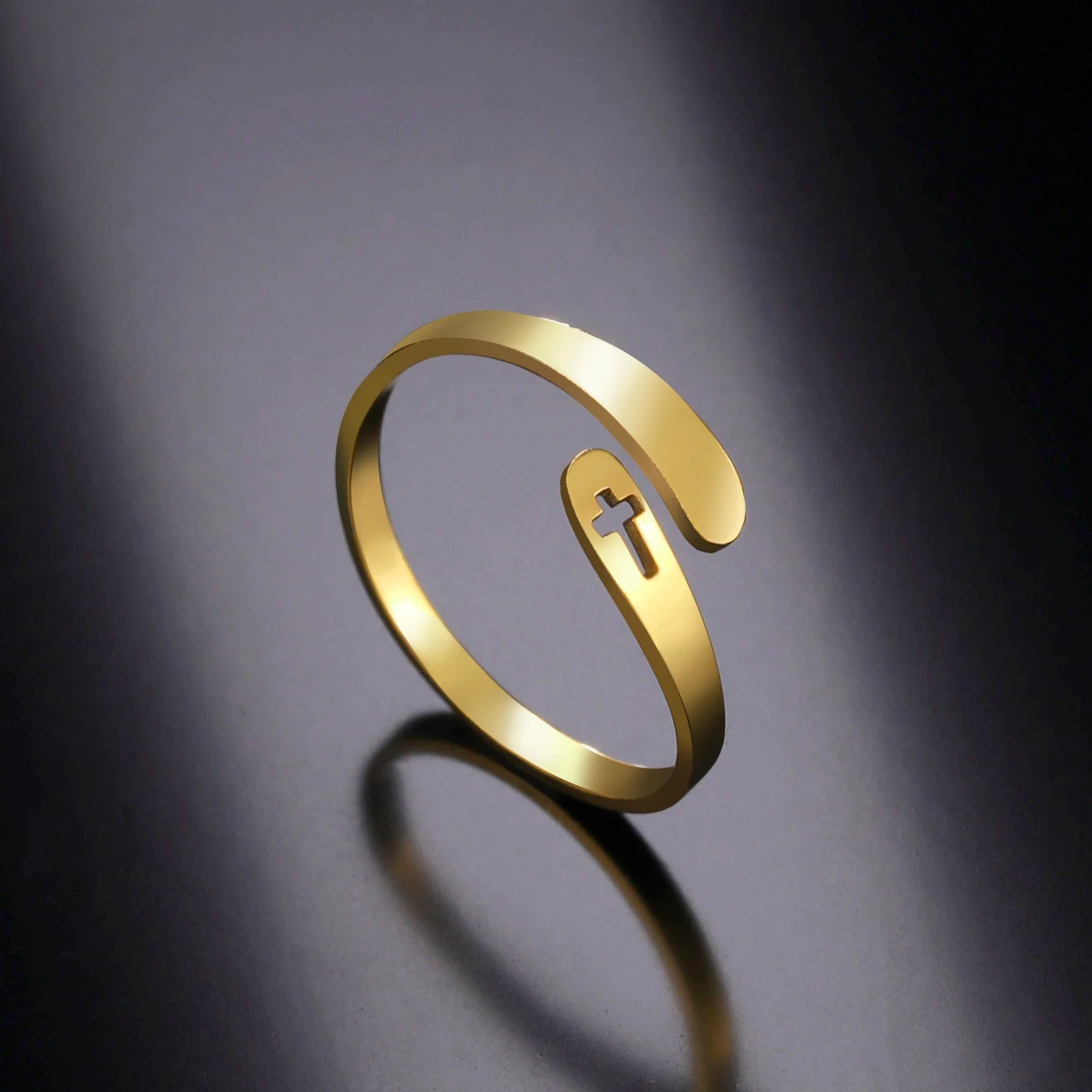 Myshape 2025 Trend Cross Ring Gold Color Open Finger Rings for Women Christian Jesus Stainless Steel Jewelry Friends Gifts New