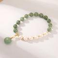 Elegant Women's Freshwater Pearl Bracelet Gold Plated Round Beads with Natural Agate Stone for Christian Occasions or Gifts