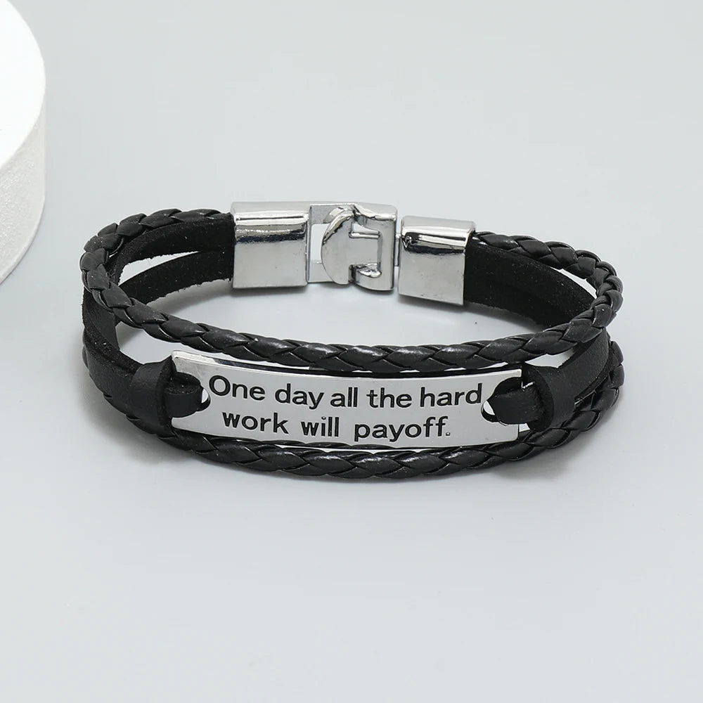 DPANCO DK193 New Design Personality Men's Woven Alloy Bracelet Antique Silver Plating Inspirational Text Hip Hop Cuff 20.5cm