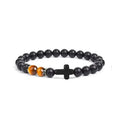 8mm Tiger Eye Matte Onyx Healing Crystal Beaded Stretch Cross Bracelets Greetings Card Bracelet Festival Gift