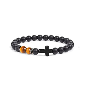 8mm Tiger Eye Matte Onyx Healing Crystal Beaded Stretch Cross Bracelets Greetings Card Bracelet Festival Gift
