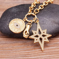 QIKU New Arrival Eye Palm Polygonal Star Pendant Gold Color Necklace Crystal Copper Zirconia Jewelry Gift Wholesale Price