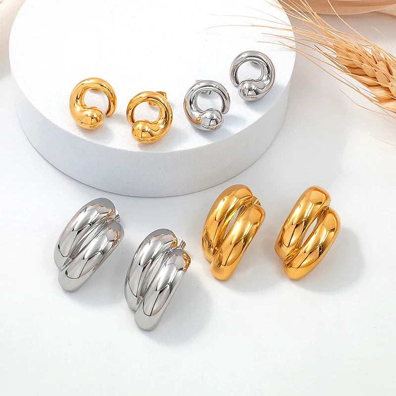 Trendy Wholesale 18K Gold Plated Stainless Steel Stud Earrings Minimalist Tarnish-Free Jewellery for Women for Weddings or Gifts