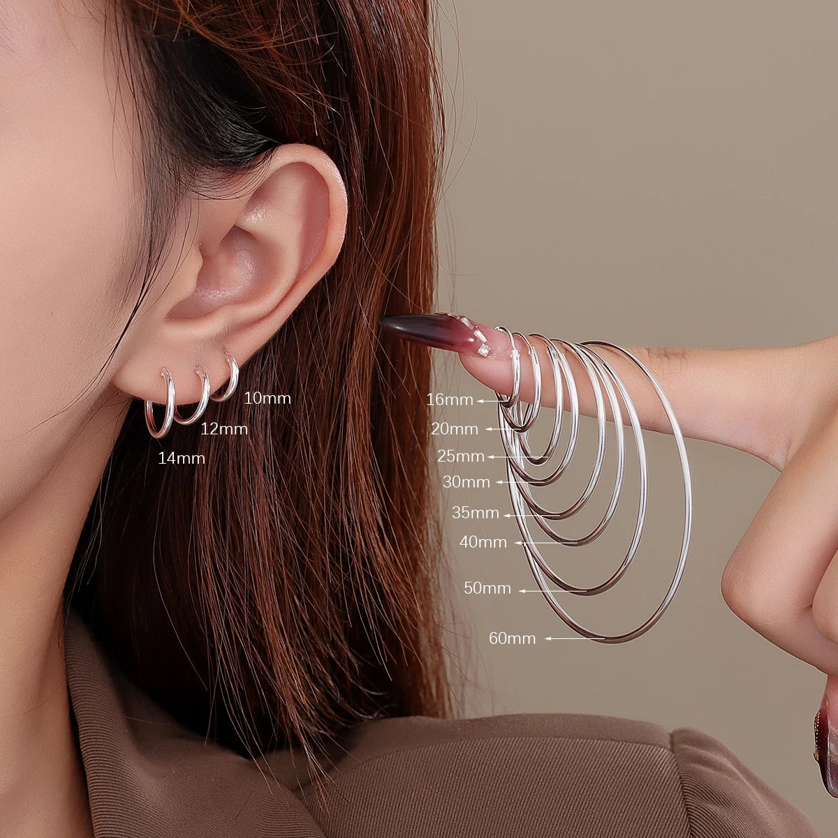 Multiple Sizes Hoops Wholesale 925 Sterling Silver Earrings Simple Huggies Small Big Gold Earrings for Women Fine Jewelry Set