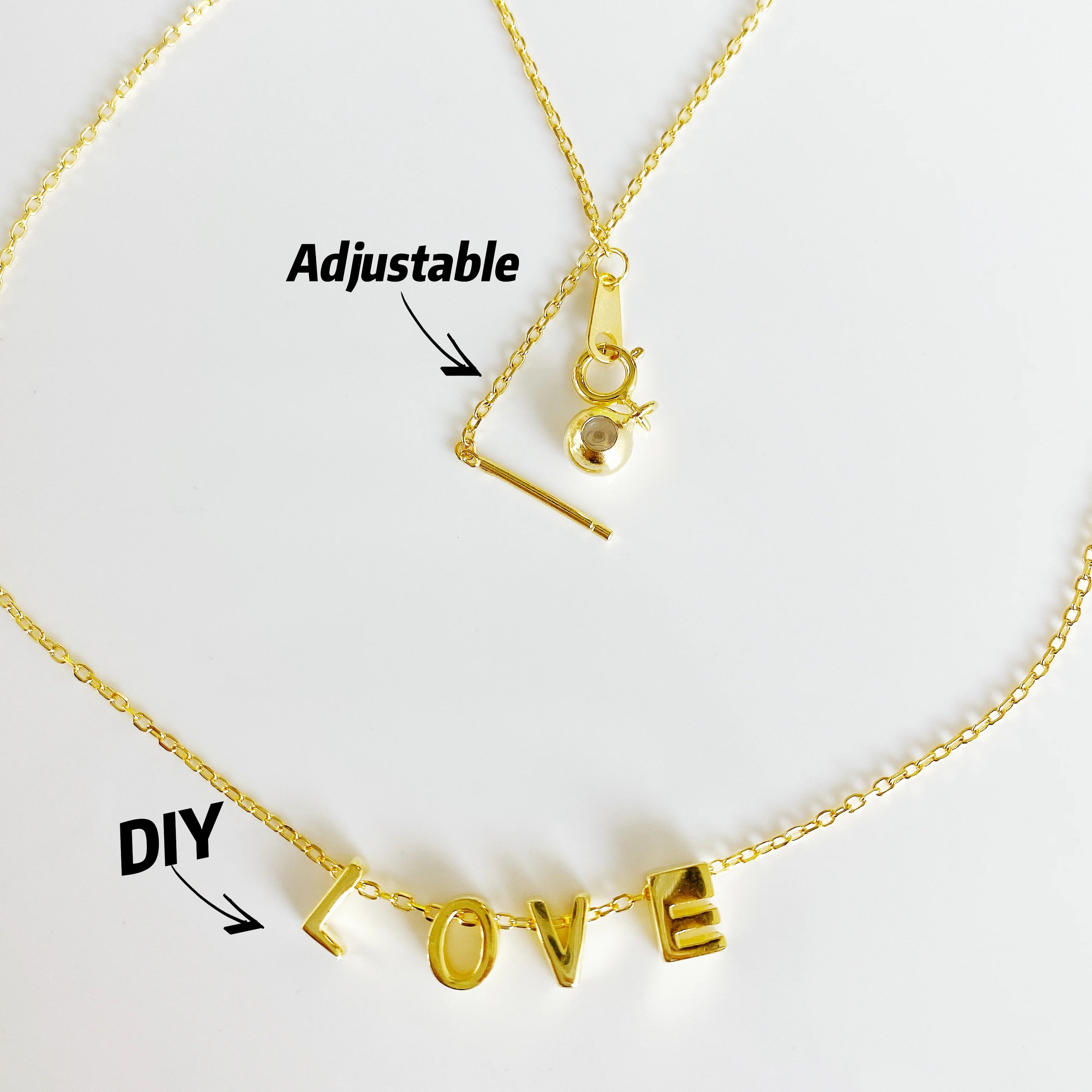 Dylam Wholesale Sterling Silver 925 Sliding Ball Adjustable Chain Alphabet Popular DIY 26 Initial Letter Charm Pendant Necklace