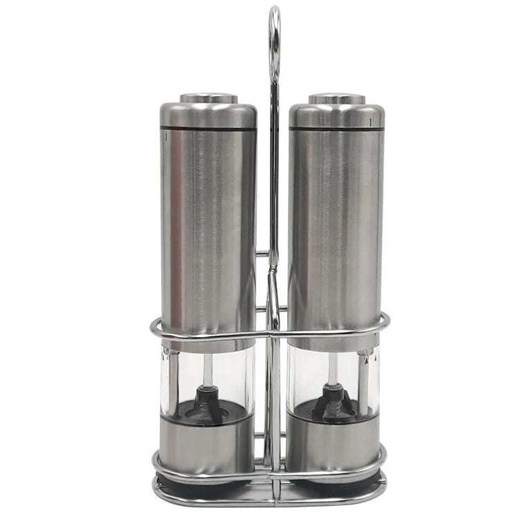 Battery Operated Automatic Stainless Steel Electric Salt and Pepper Grinder Set With Holder
