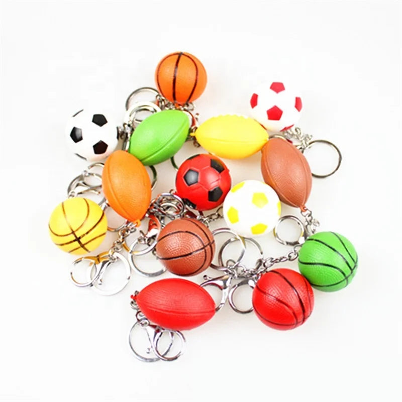 Hot 3D Basketball Keychain Mini Sport PU Anti Stress American Football Rugby Soccer Shape Keyring Soft Baseball Golf Key Chain
