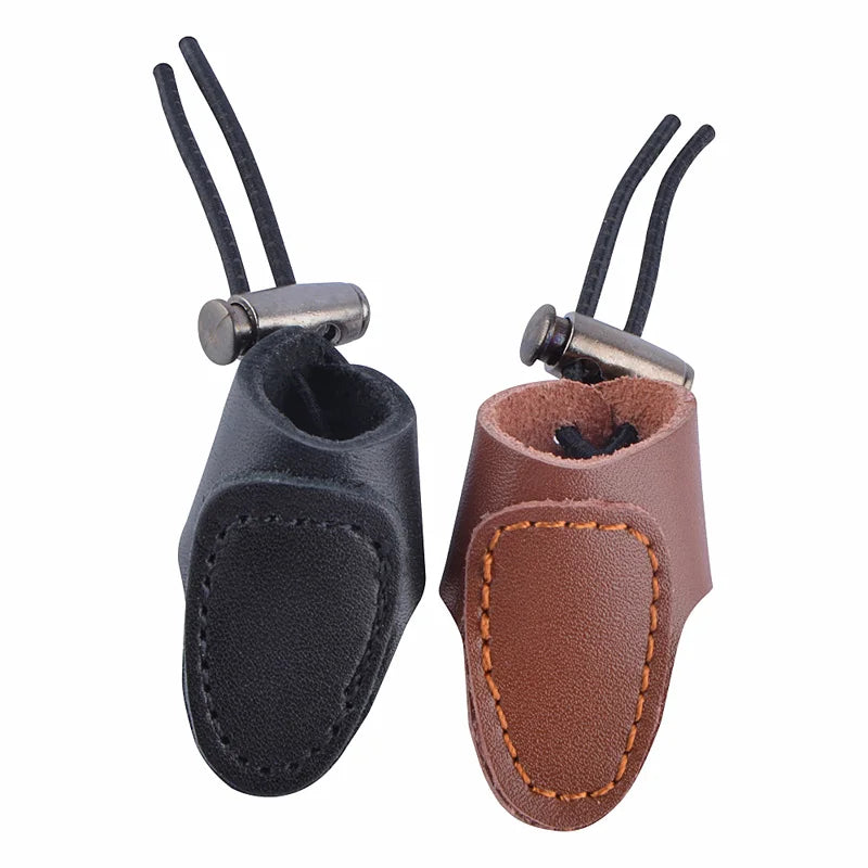 Archery Traditional Bow Finger Guard Tab Handmade Double-deck Cattle Hide Leather Thumb Ring