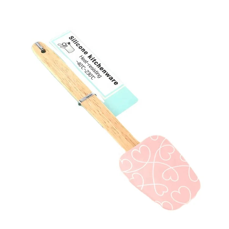 OEM Eco-Friendly Non-Stick Heat Resistant Baking Tools Kitchen Essential Cream Mixer Pink Silicon Pattern Spatula for Cake