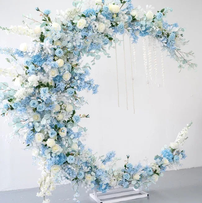 Vv276 2024 New Design Moon Shaped Flower Arch Light Blue Backdrop Arch With Bracket for Proposal Wedding Home Event Decoration