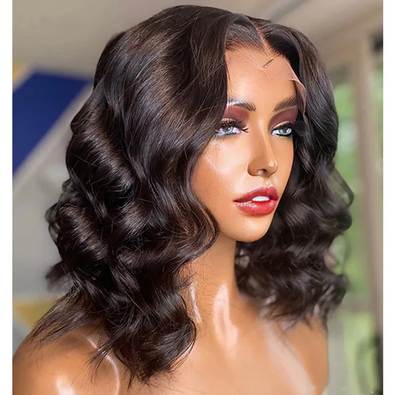 Invisible Knots No Tangle Deep Loose Wave Bob Full Mink Human Hair 13*6 Transparent Lace Front Wigs