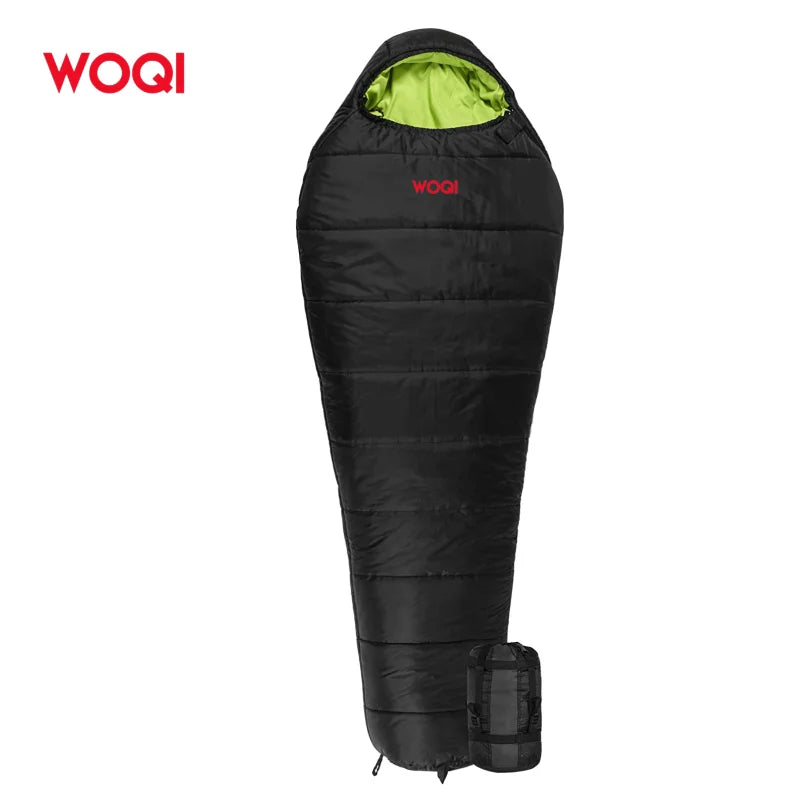 WOQI Customizable RDS Certified 800 Fill Power Polyester 4 Seasons Cold Proof Sleeping Bag with Detachable Hood for Outdoor