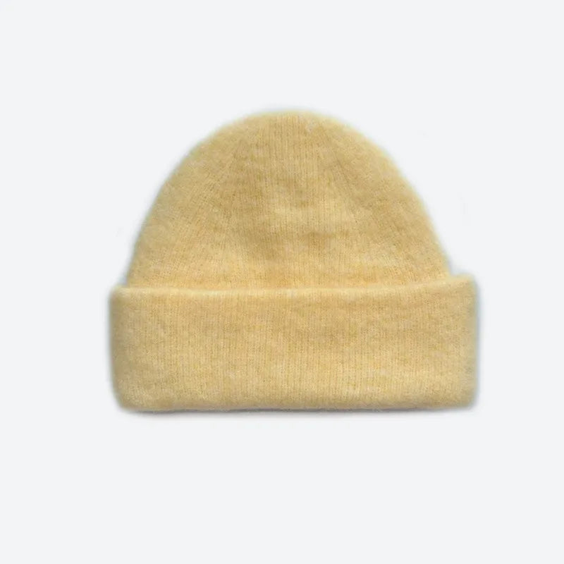 Autumn Winter Women 30 Wool Blend Knit Cap Homemade Solid Color Double Layer Seamless Thick Face Slimming Daily Use
