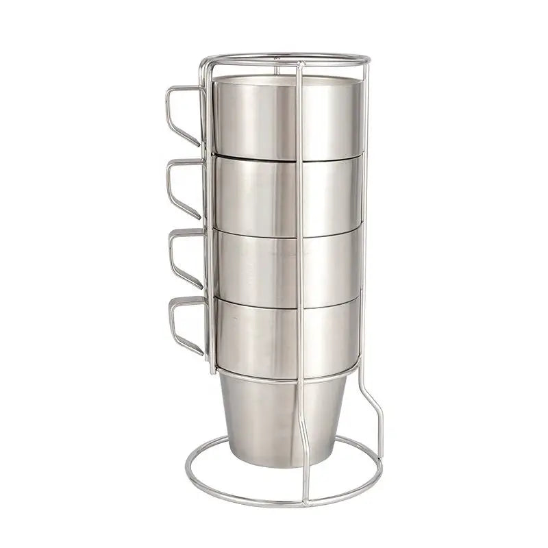 Portable 304 Stainless Steel Double Layer Cup Set of 4 Cups Insulated Picnic Coffee Mug Water Cup