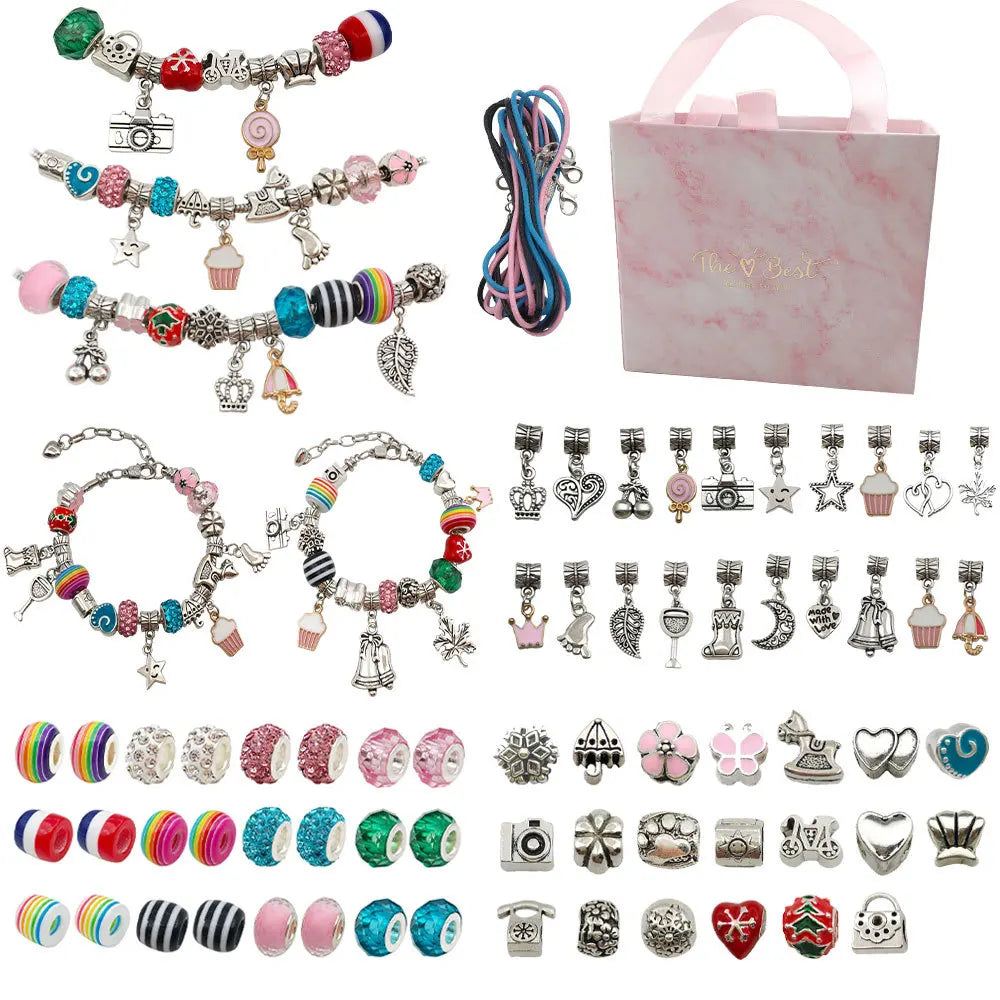 GT DIY Ice Cream Crystal Beads Silver Plated Alloy Durable Geometric Bracelet Set Children's Gift Creative Charm Bracelet
