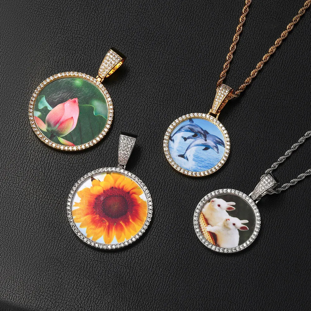 NUOYA Personalized Memory Photo Pendant Necklace DIY Round Blank Custom Photo Memory Charm Pendant Jewelry Gifts
