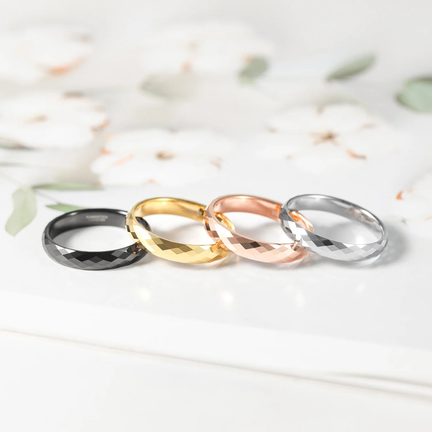 OAHLAN Factory Customized 4mm Multicolor Men Women Multi-Faceted Tungsten Carbide Rings Engagement Wedding Bands Fashion Jewelry