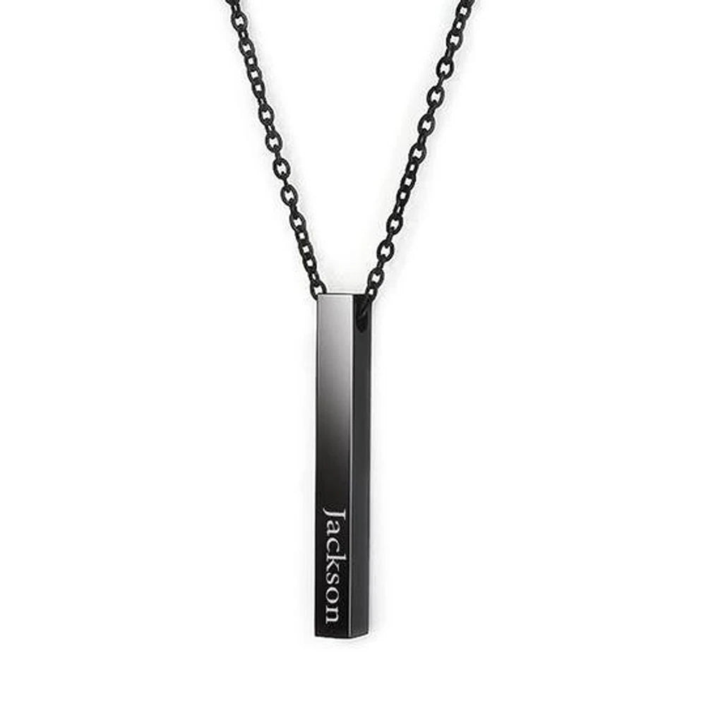 Personalized Vertical Bar Necklace Custom Engraved Name Pendant Trendy Gift Jewelry for Men and Women