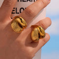 G3985 Wholesale Stainless Steel 18K Gold Plated Chunky Ring for Women Fashion Jewelry Striped Textured Interlaced Open Rings