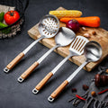 Wholesale 4-Piece Stainless Steel Kitchen Utensil Set Solid Wood Handle Dishwasher Safe Eco-Friendly Modern Style for Restaurant