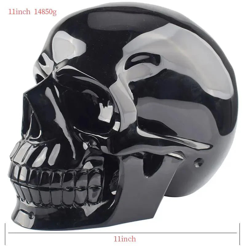 Exquisite Super Large Black Obsidian Skull Home Decoration Hand Crystal Craft Semi-Precious Life-Size Engraving Figurine