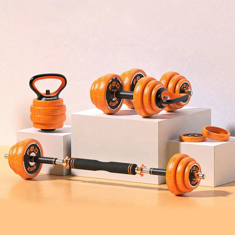 Home Fitness Rubber Coat Iron Cast Dumbbell 15kg/20kg/30kg Detachable Barbell Kettlebell FED Dumbbells Set