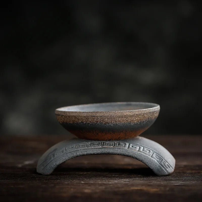 Japanese Style Eco-Friendly Coarse Porcelain Handmade Retro Tea Strainer Set with Mesh Filter for Kung Fu Tea Ceremony