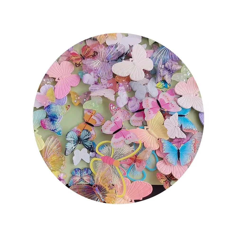 New Novelty 100 Pieces Random Mixed Colorful Butterfly Charms Resin Flatback Cabochons for DIY Phone Case Scrapbooking Decor