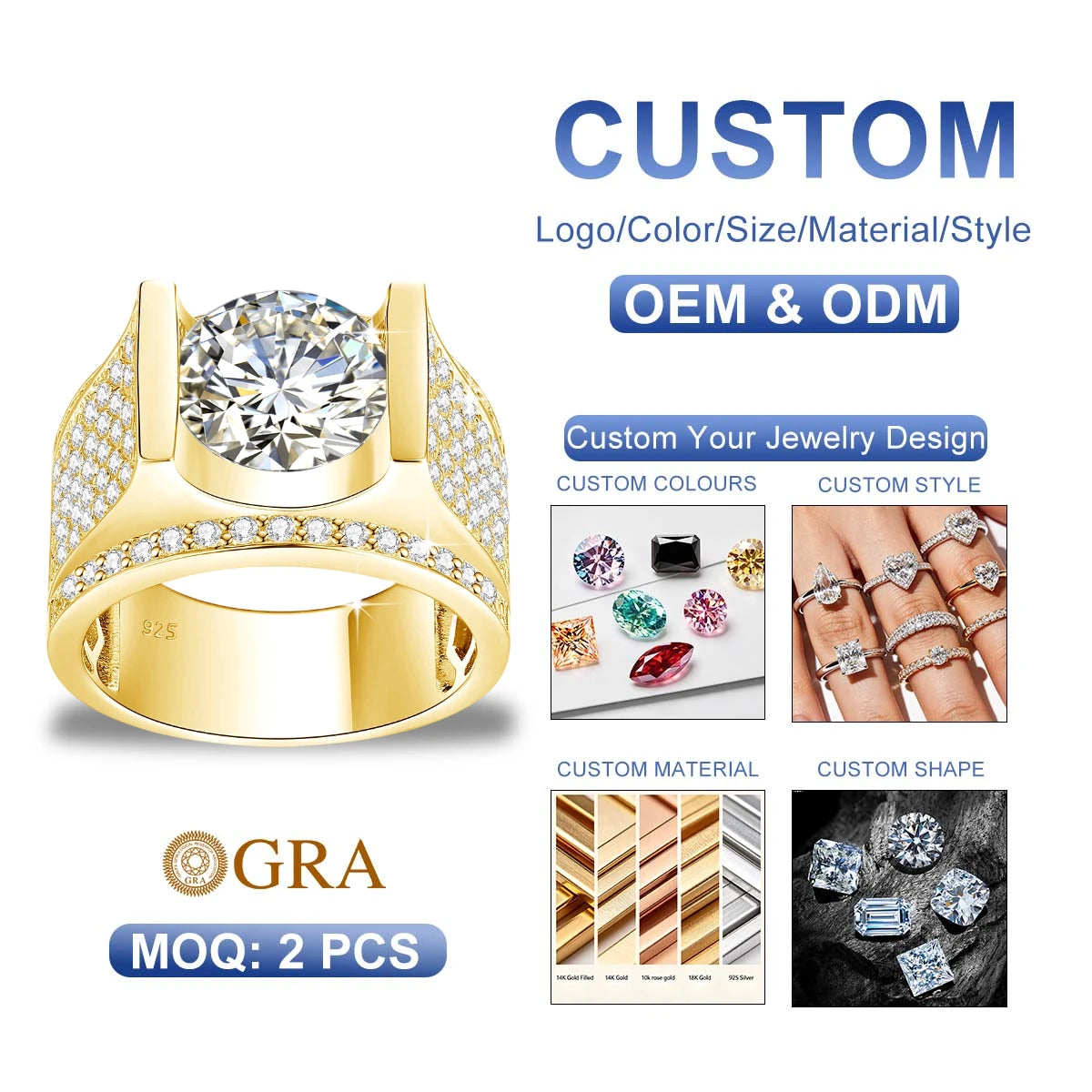 Jewelry Dropshipping Heavyweight Platinum Plated Men's 925 Silver Classic Round Brilliant Cut Moissanite 4 Carat Wedding Ring