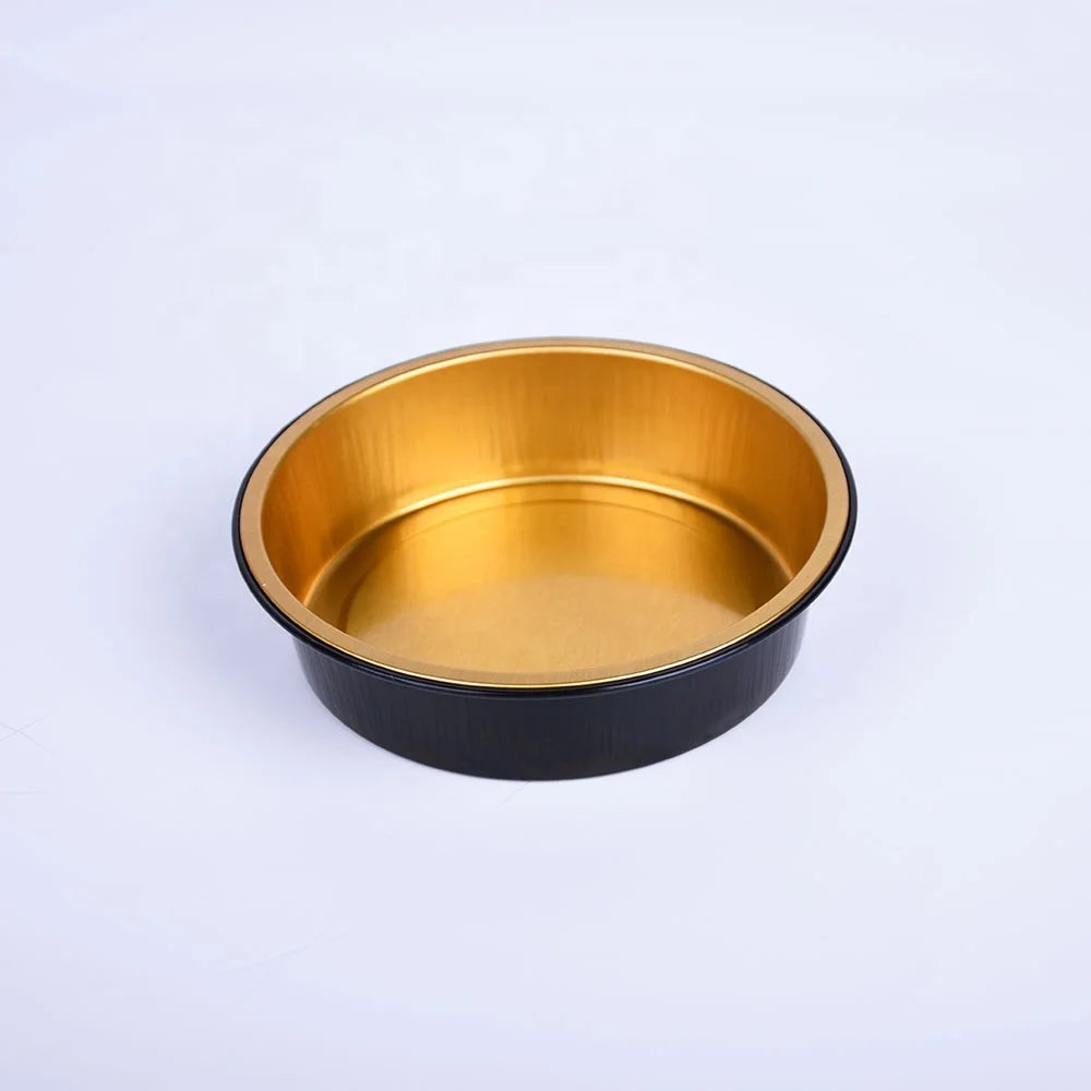 Disposable Aluminium Foil Take Out Food Containers Black Round Food Packing Fruit Container