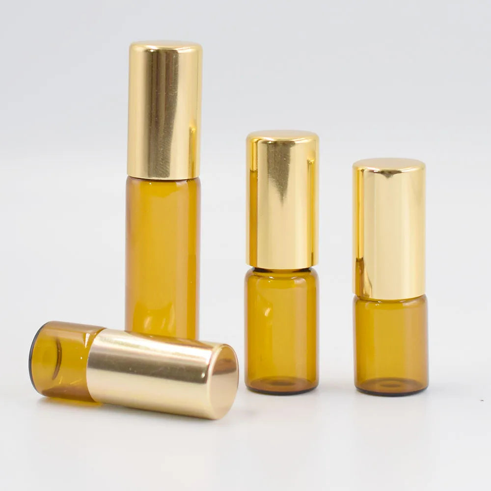 Essential Oil Perfume Bottles 1ml 2ml 3ml 5ml 10ml Amber  Roll on Glass Bottle With Roller