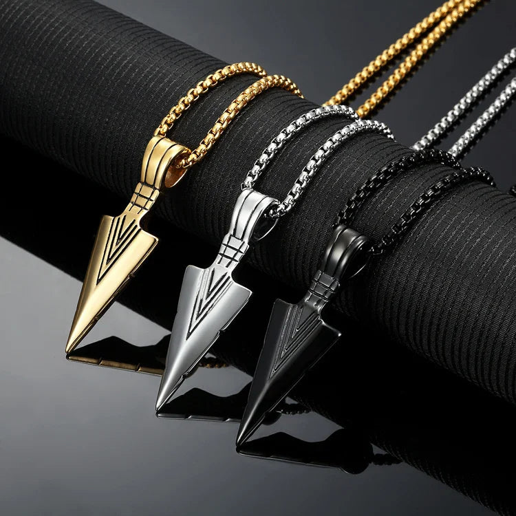 Hot Sale Hip-Hop Punk Rock Jewelry Stainless Steel Black Gold Triangle Spear Head Arrow Pendant Necklaces