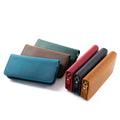 Large Capacity Crazy Horse Leather Pencil Bag Premium Zippered Pouch Card Holder Storage Brown School Holster for Pen Pencil
