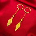 Ladies New Leaf-Shaped Earring Carven Design Long Fashion Lucky Beads Gold Plated Earrings for Women