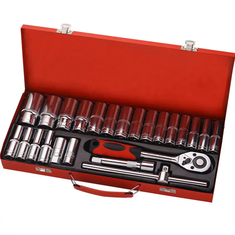 2023 New Tools 24Pcs Red Iron Box Socket Combination Car Wrench Set Tools Wrench Set for Bike Repairing Use