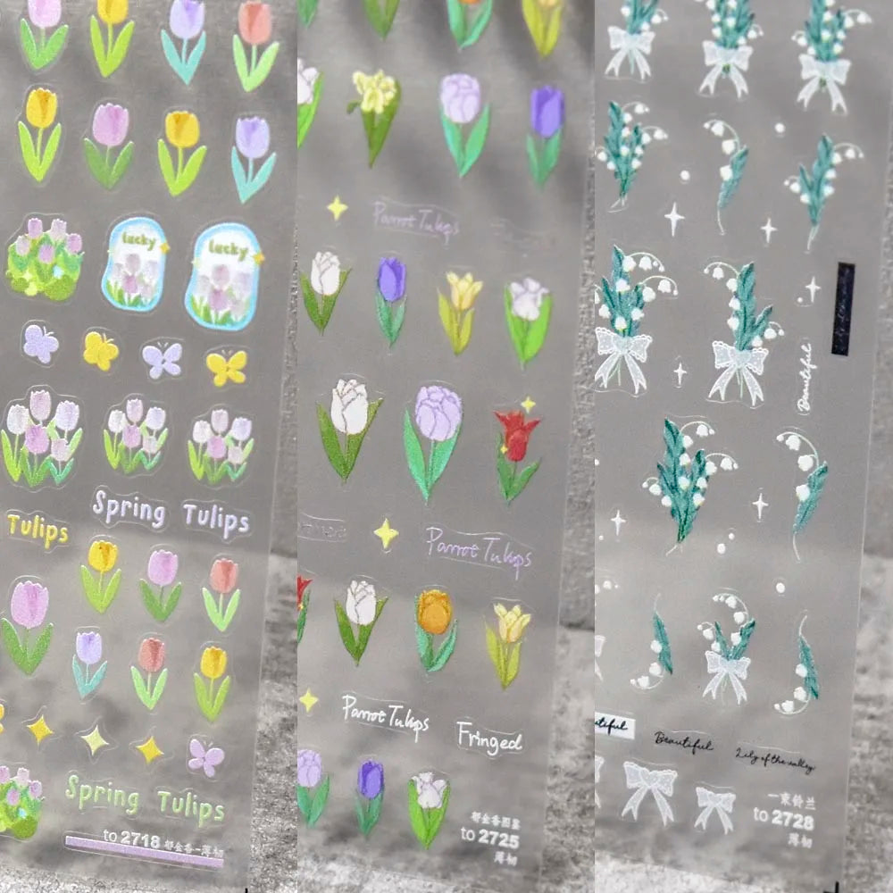 Nail Sticker Factory Wholesale Tomoni Sticker Self-adhesive Spring Tulip Flowers 5d Emboss Stickers for Nail