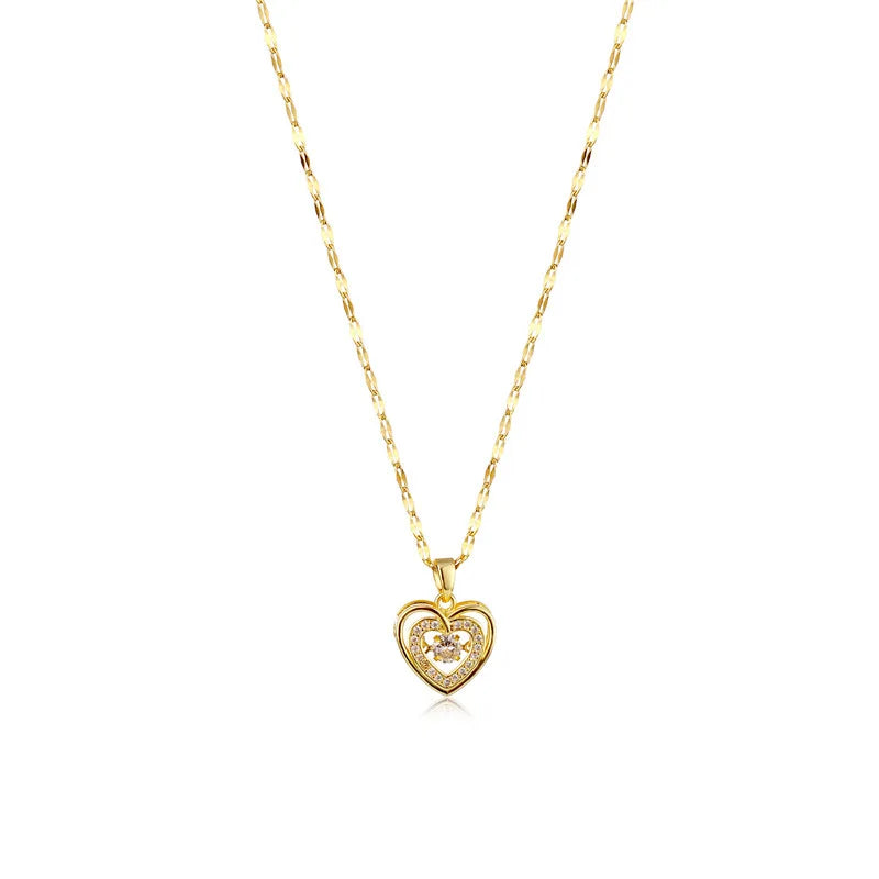 SC New Creative Gold Plated Women Necklace Trend Stainless Steel Necklace Zircon Diamond Heart Pendant Necklace for Women