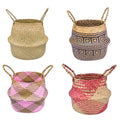 Hand-Woven Natural Print Color Laundry Household Multi Function Seagrass Basket with Two Handles for Storage Decoration