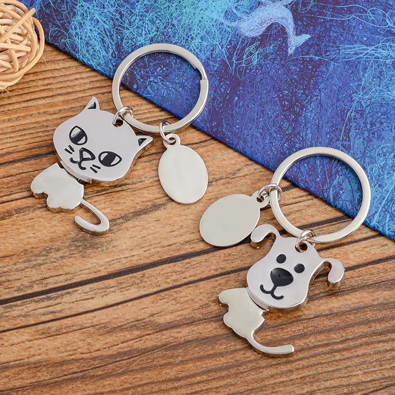 High Quality Keychain Sublimation Blank Creative 360-degrees Shaking Head Dog & Cat Cute Animal Key Ring Charm Pet Pendant