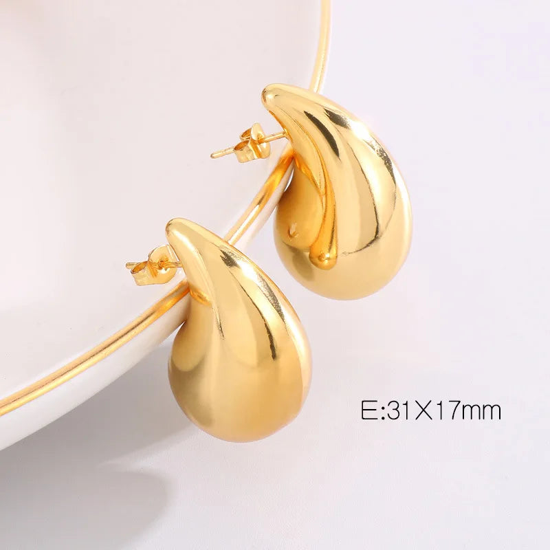 Hot Sale Stainless Steel Trendy 18K Gold Teardrop Hollow Huggie Earrings Non Tarnishing Waterproof Anniversary