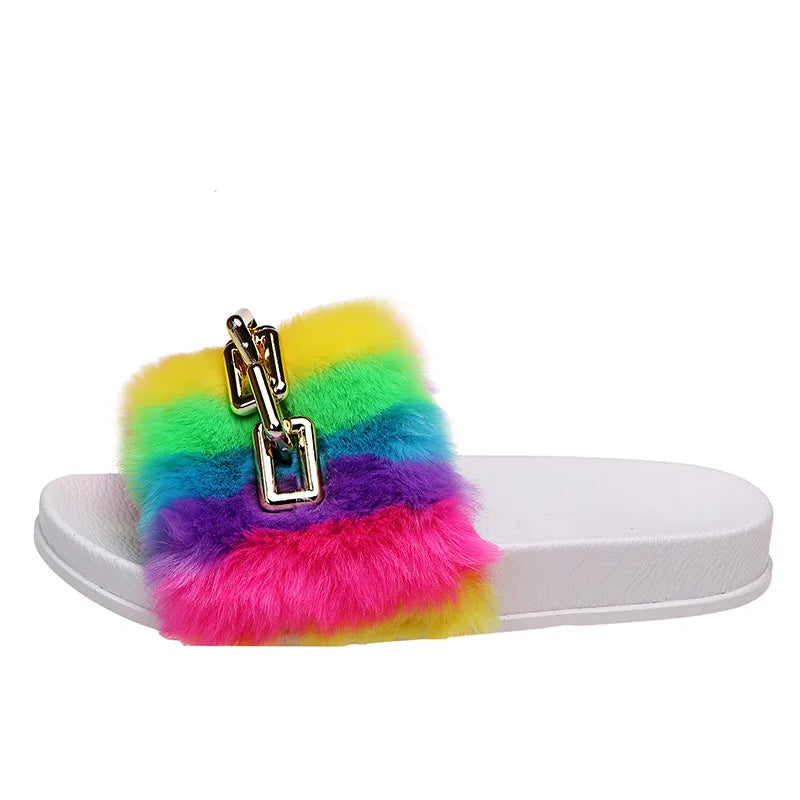 2022 New Fashion Pink Fluffy Slides Ladies Casual Sandals for Summer Beach Flat Women's for Slippers Footwear for Spring Season