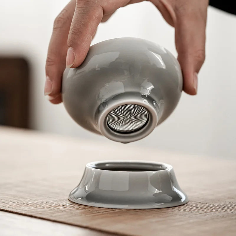 Ice Gray Glaze Tea Strainer Stainless Steel Screen Tea Filter Ceramics Kung Fu Tea Making Device