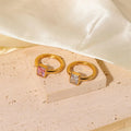 Stainless Steel Trendy Jewelry Gift 18k Gold Ring Square Pink Cubic Zircon Ring for Women