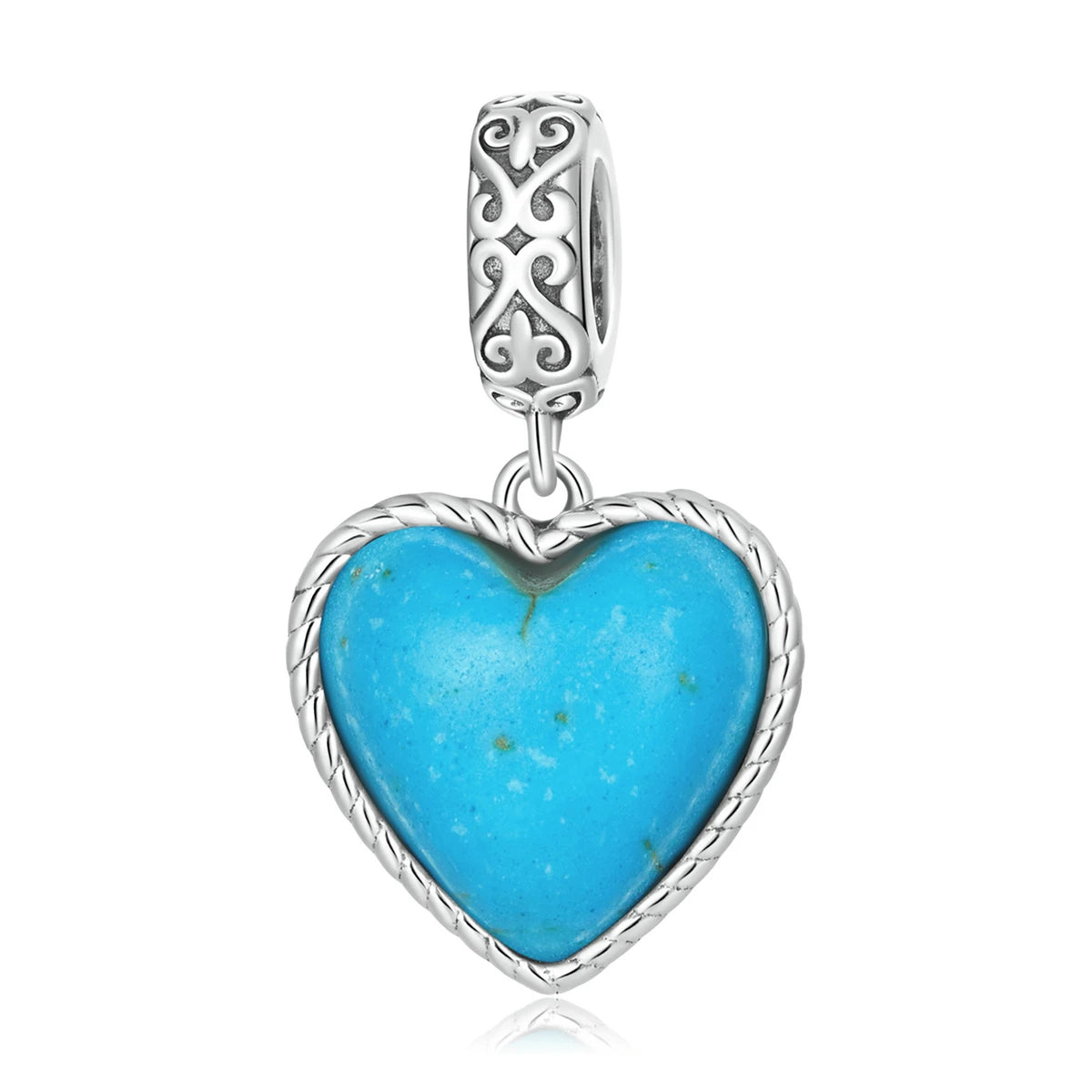 NEW Blue Love Turquoise Pendant Genuine 925 Sterling Silver Heart Charm for Silver Bracelet & Bangle Fine Jewelry Making SCC2227