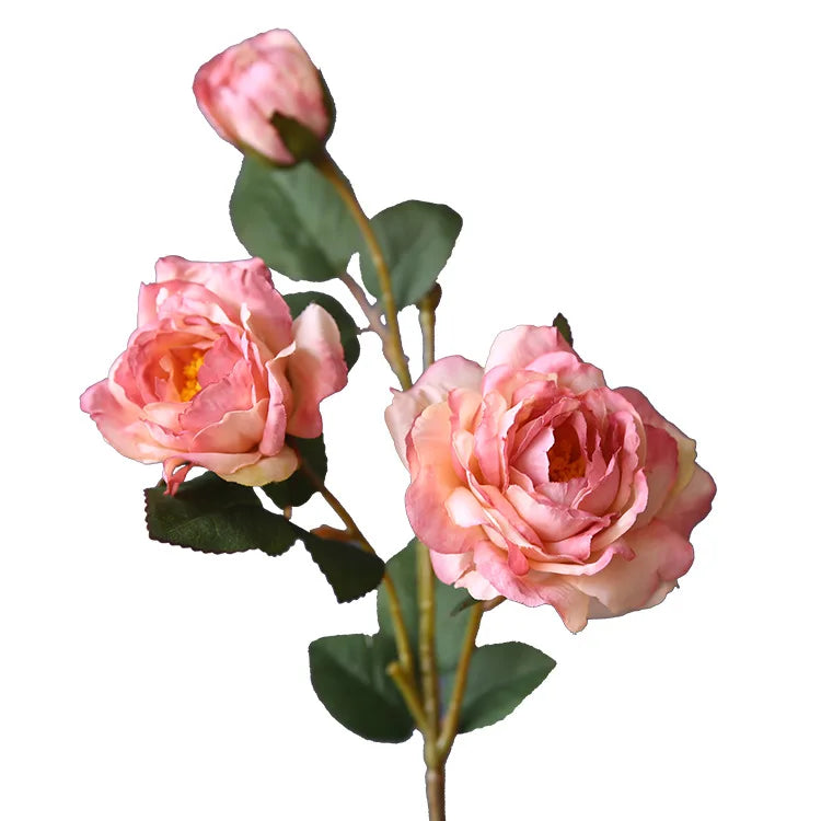 O-X497 Wholesale Artificial Autumn Rose White Ted Bakerpure Peony 3 Forks Vintage Artificial Dusty Rust Rose Flower for Wedding