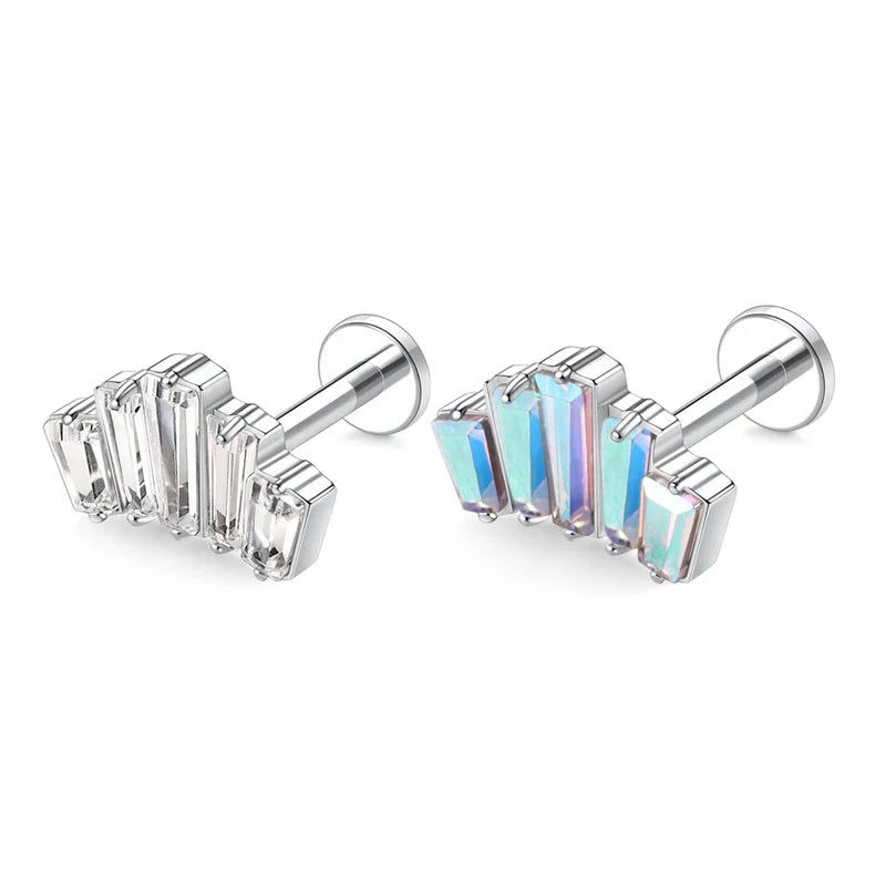 2025 Titanium Premium Body Piercing Jewelry G23 Labret 16g Zircon Stud 5 Rectangular Top with Gold Plating for Weddings
