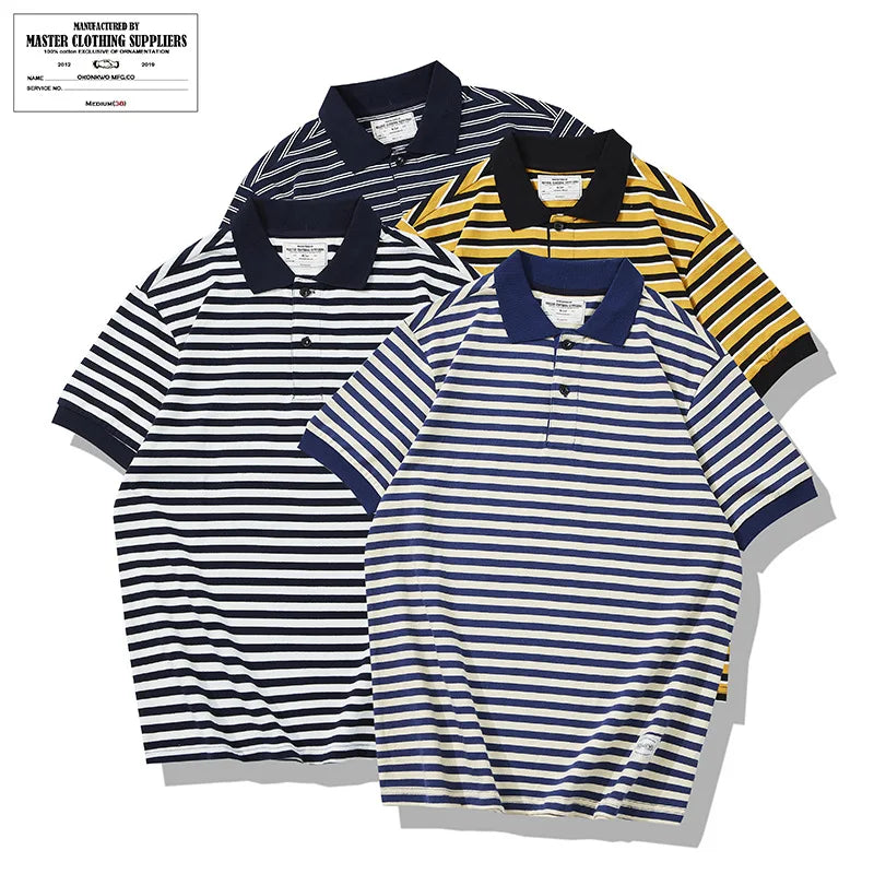 Men's Summer 100% Cotton for POLO Shirt Sea Soul Style Heavy Jersey Collar Cut Breathable Short Sleeve T-Shirt Anti-Pilling 230g