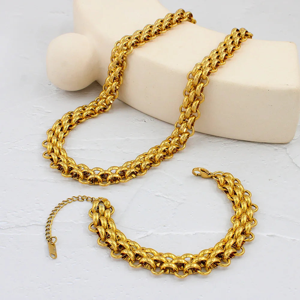 New Arrival Luxury Trendy Pvd Gold Plated Stable Color Necklace Bracelet Set Stainless Steel Sets Jewelry for Women