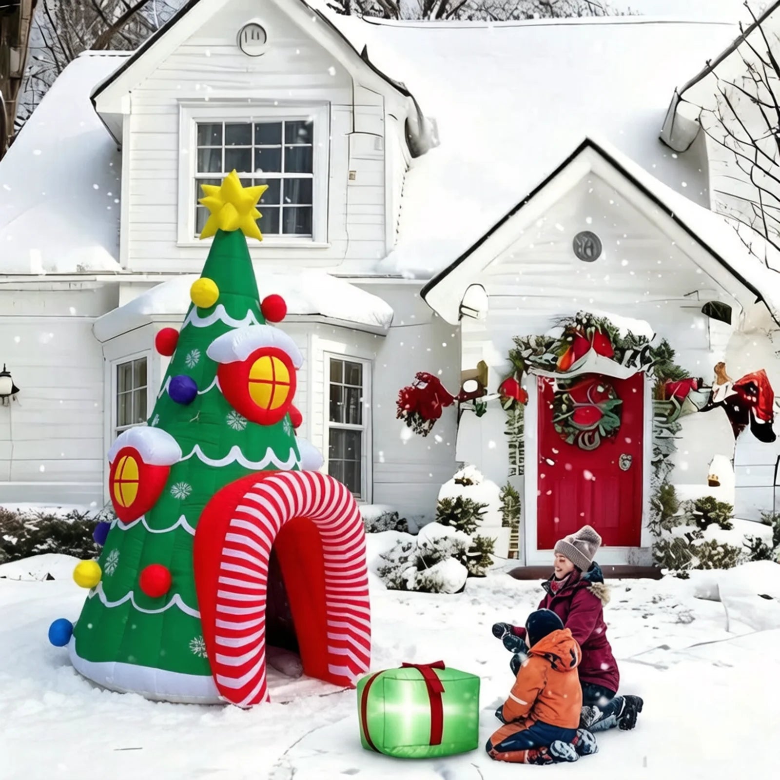 4m Custom Inflatable Christmas Tree Hole Waterproof Giant Xmas Blow up Grotto Open Stable Easy Setup Inflatable Christmas Tent