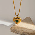 Fashionable Trendy Gift Stylish Unisex Gold Plated Stainless Steel Heart Zircon Pendant Necklace